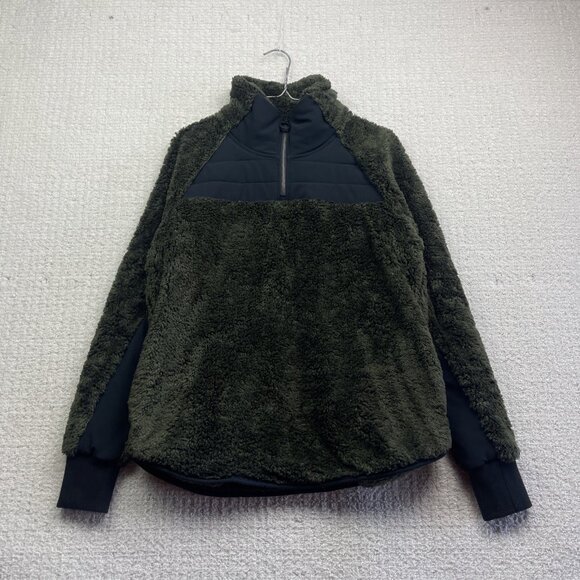 Lole Women's M Half-Zip Cozy Monkey / Sherpa Fleece Pullover Dark Green Camp - Picture 1 of 15
